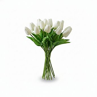 20 Stems White PU Tulips Artificial Valentine Wedding Home Decor 13.5"