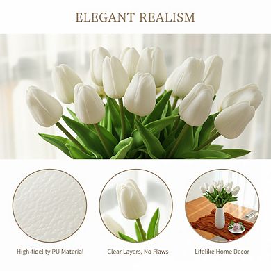 20 Stems White PU Tulips Artificial Valentine Wedding Home Decor 13.5"
