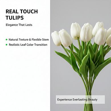 20 Stems White PU Tulips Artificial Valentine Wedding Home Decor 13.5"