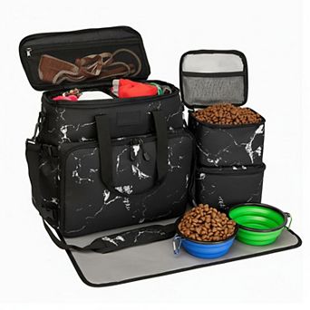 Petsfit Dog Travel Bag Airline Friendly Waterproof Tote w/ Bowls, Food Containers & Mat
