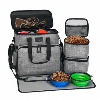 Petsfit Dog Travel Bag Airline Friendly Waterproof Tote w/ Bowls, Food Containers & Mat