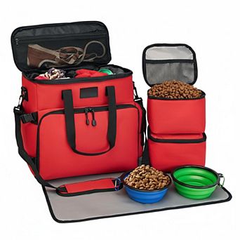 Petsfit Dog Travel Bag Airline Friendly Waterproof Tote w/ Bowls, Food Containers & Mat