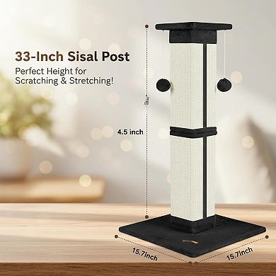 Nicate Cat 33" Indoor Scratching Tree: High Stretch Natural Sisal Stable