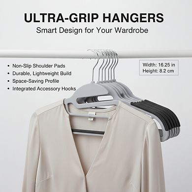 Gray 50-Pack Rubber Coated Hangers, Non-Slip Space-Saving with Swivel Hook