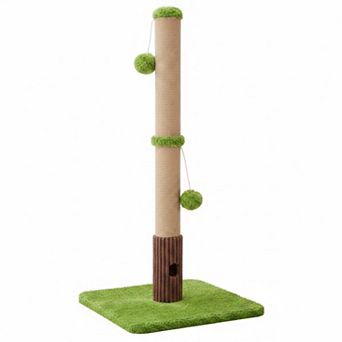 Nicate Cat Posts 33" Sisal Scratcher with Soft Base Mouse Hole Hanging Toys Plush Ball