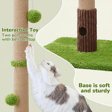 Nicate Cat Posts 33" Sisal Scratcher with Soft Base Mouse Hole Hanging Toys Plush Ball