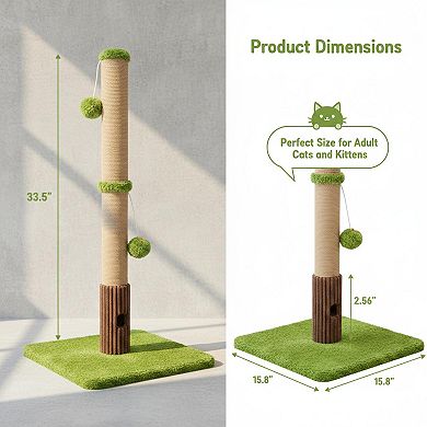 Nicate Cat Posts 33" Sisal Scratcher with Soft Base Mouse Hole Hanging Toys Plush Ball