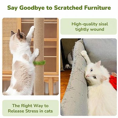 Nicate Cat Posts 33" Sisal Scratcher with Soft Base Mouse Hole Hanging Toys Plush Ball