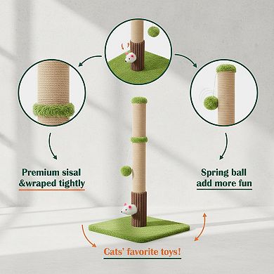 Nicate Cat Posts 33" Sisal Scratcher with Soft Base Mouse Hole Hanging Toys Plush Ball