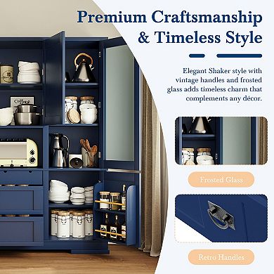 Merax Freestanding Buffet with Hutch, Large Kitchen Pantry Storage Cabinet with Drawers