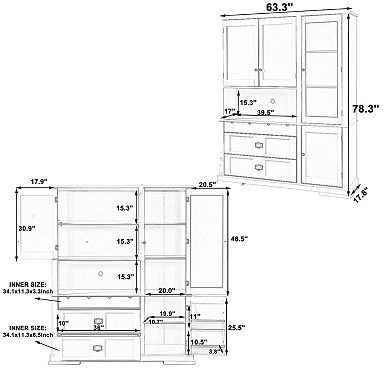 Merax Freestanding Buffet with Hutch, Large Kitchen Pantry Storage Cabinet with Drawers