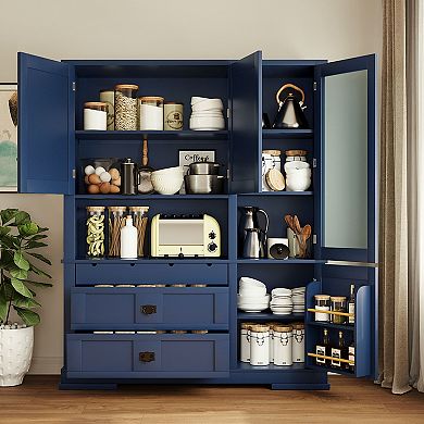 Merax Freestanding Buffet with Hutch, Large Kitchen Pantry Storage Cabinet with Drawers