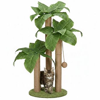 Nicate 31.5 Inch Cat Scratcher 3 Poles 2 Dangling Balls Natural Sisal Posts for Indoor Cats