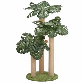 Nicate 31.5 Inch Cat Scratcher 3 Poles 2 Dangling Balls Natural Sisal Posts for Indoor Cats