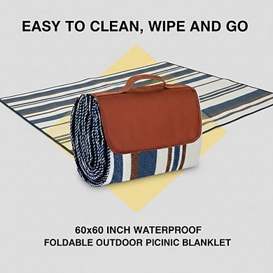 Soft Dual-Layer Waterproof Picnic Blanket 60", Extra Large Foldable for Family Outdoors