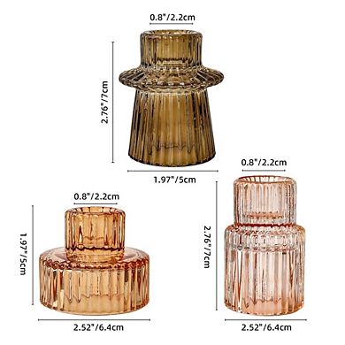 MOEPLSY 6-Piece Brown Ribbed Glass Candle Holders, Versatile Tealight & Taper Holder Set