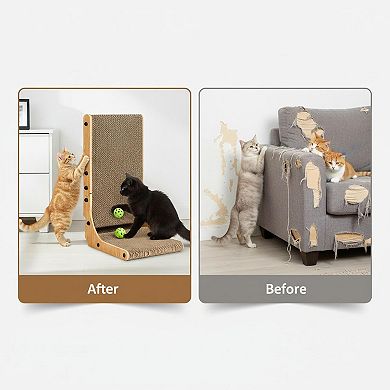 Nicate Cardboard Cat Scratcher L Shaped Vertical Board With Ball For Indoor Cats Scratch Relax Play