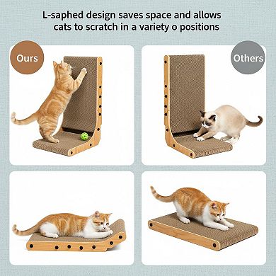 Nicate Cardboard Cat Scratcher L Shaped Vertical Board With Ball For Indoor Cats Scratch Relax Play