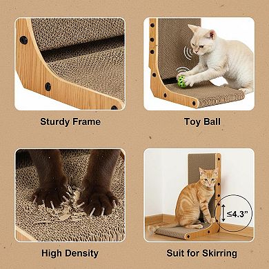 Nicate Cardboard Cat Scratcher L Shaped Vertical Board With Ball For Indoor Cats Scratch Relax Play