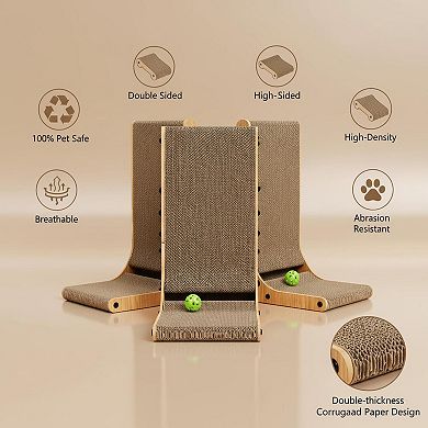 Nicate Cardboard Cat Scratcher L Shaped Vertical Board With Ball For Indoor Cats Scratch Relax Play