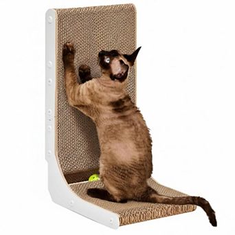 Nicate Cardboard Cat Scratcher L Shaped Vertical Board With Ball For Indoor Cats Scratch Relax Play