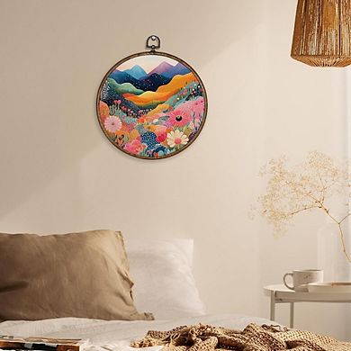 Boho Mountain Wall Art Round Abstract Nature Canvas Framed Decor