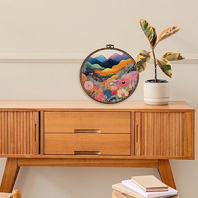 Boho Mountain Wall Art Round Abstract Nature Canvas Framed Decor