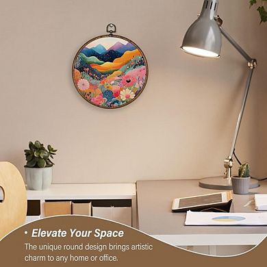 Boho Mountain Wall Art Round Abstract Nature Canvas Framed Decor