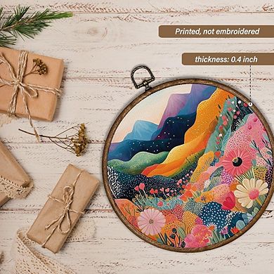 Boho Mountain Wall Art Round Abstract Nature Canvas Framed Decor