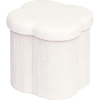 Boucle Flower-Shaped Storage Ottoman, Faux Teddy Footstool, Multi-Use