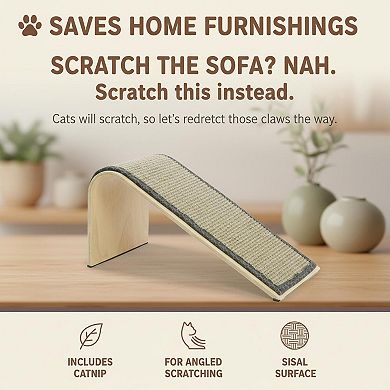 Petsfit Sisal Angle Ramp Cat Scratcher Woven Surface Stable Wooden Structure Catnip Included