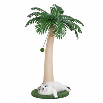 Nicate 43 Inch Coconut Tree Cat Scratcher Large Sisal Round With Hanging Ball Stable Indoor