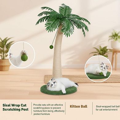 Nicate 43 Inch Coconut Tree Cat Scratcher Large Sisal Round With Hanging Ball Stable Indoor