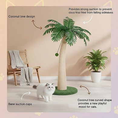 Nicate 43 Inch Coconut Tree Cat Scratcher Large Sisal Round With Hanging Ball Stable Indoor
