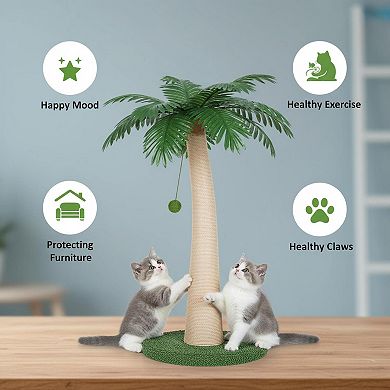 Nicate 43 Inch Coconut Tree Cat Scratcher Large Sisal Round With Hanging Ball Stable Indoor