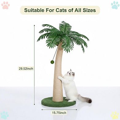 Nicate 43 Inch Coconut Tree Cat Scratcher Large Sisal Round With Hanging Ball Stable Indoor