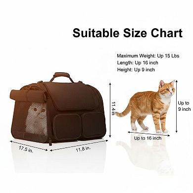 Petsfit Airline Approved Pet Carrier: 4 Mesh Windows, 4 Pockets, Rollable Cover, Under 15 Lb