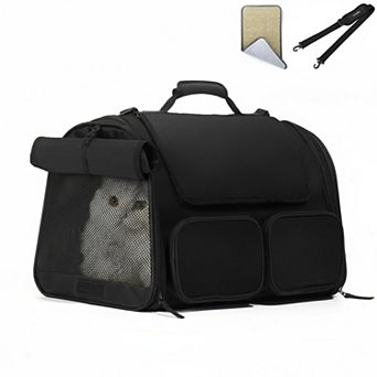 Petsfit Airline Approved Pet Carrier: 4 Mesh Windows, 4 Pockets, Rollable Cover, Under 15 Lb