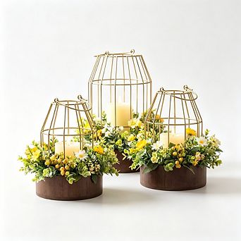 MOEPLSY 3 pc Rustic Wire Metal Lantern Set, Vintage Cage Candle Holders, Farmhouse Home Decor