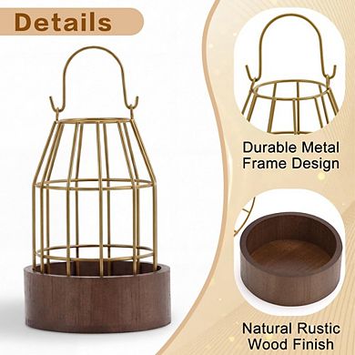 MOEPLSY 3-Piece Rustic Wire Metal Lantern Set, Vintage Cage Candle Holders, Farmhouse Home Decor