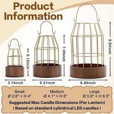 MOEPLSY 3-Piece Rustic Wire Metal Lantern Set, Vintage Cage Candle Holders, Farmhouse Home Decor
