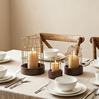 MOEPLSY 3-Piece Rustic Wire Metal Lantern Set, Vintage Cage Candle Holders, Farmhouse Home Decor