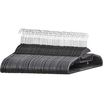 Gray 50-Pack Heavy Duty Non-Slip Plastic Hangers with Rubber Horizontal Bar