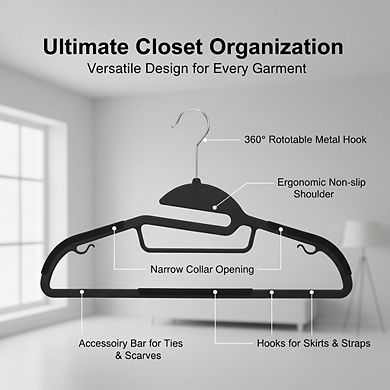 Gray 50-Pack Heavy Duty Non-Slip Plastic Hangers with Rubber Horizontal Bar