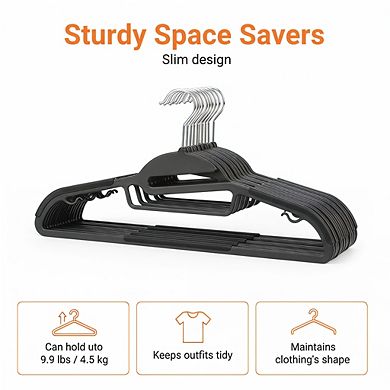 Gray 50-Pack Heavy Duty Non-Slip Plastic Hangers with Rubber Horizontal Bar