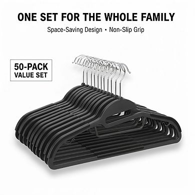 Gray 50-Pack Heavy Duty Non-Slip Plastic Hangers with Rubber Horizontal Bar