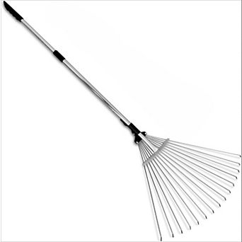 Adjustable Collapsible Metal Rake, Telescopic Garden Tool for Leaves Small Areas