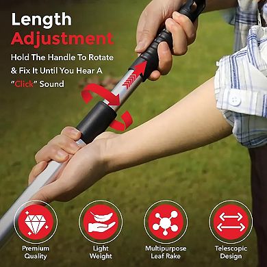 Adjustable Collapsible Metal Rake, Telescopic Garden Tool for Leaves Small Areas