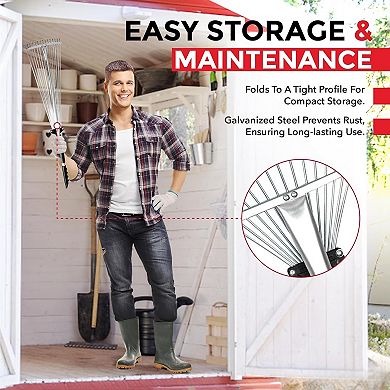 Adjustable Collapsible Metal Rake, Telescopic Garden Tool for Leaves Small Areas