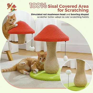 Nicate Mushroom Cat Scratcher Cute Sisal Covered Pompoms Large Sturdy Base Indoor Cats